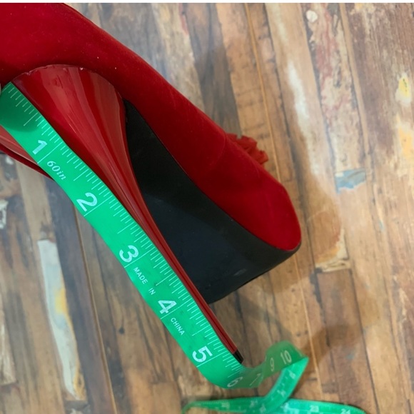 Red Velvet Flower Peep Toe Platform Heels - Picture 10 of 16